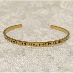 Inspirational Christian Quote Cuff Bracelet Thin Gold Tone Elegant Minimalist